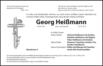 Traueranzeige von Georg Heißmann von Hersbrucker Zeitung