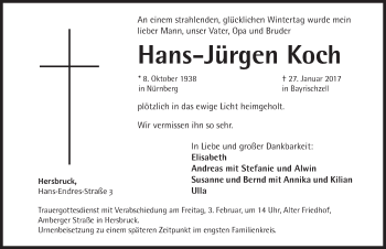 Traueranzeige von Hans-Jürgen Koch von Hersbrucker Zeitung