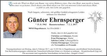 Traueranzeige von Günter Ehrnsperger von Der Bote