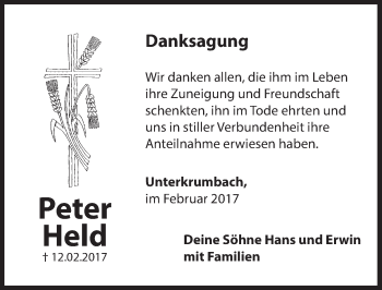 Traueranzeige von Peter Held von Hersbrucker Zeitung