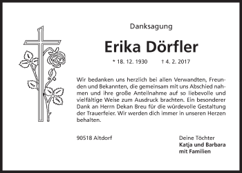 Traueranzeige von Erika Dörfler von Der Bote