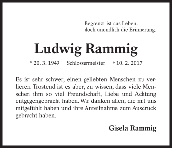 Traueranzeige von Ludwig Rammig von Der Bote