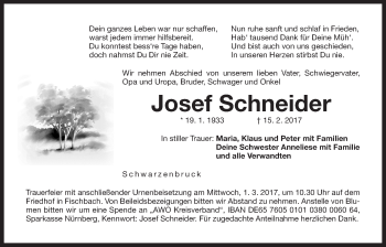 Traueranzeige von Josef Schneider von Der Bote