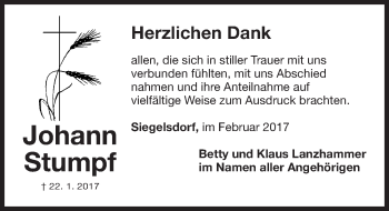 Traueranzeige von Johann Stumpf von Pegnitz-Zeitung