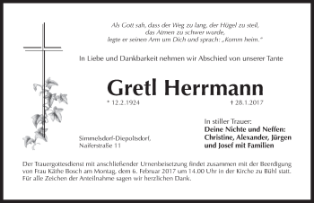 Traueranzeige von Gretl Herrmann von Pegnitz-Zeitung