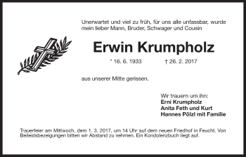 Traueranzeige von Erwin Krumpholz von Der Bote