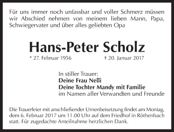 Traueranzeige von Hans-Peter Scholz von Pegnitz-Zeitung