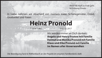 Traueranzeige von Heinz Pronold von Pegnitz-Zeitung