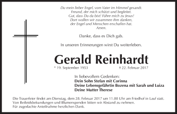 Traueranzeige von Gerald Reinhardt von Pegnitz-Zeitung