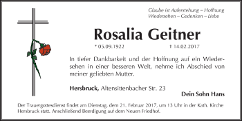 Traueranzeige von Rosalia Geitner von Hersbrucker Zeitung