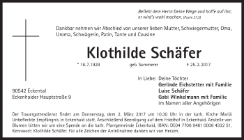 Traueranzeige von Klothilde Schaefer von Pegnitz-Zeitung