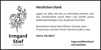 Traueranzeige von Irmgard Stief von Hersbrucker Zeitung