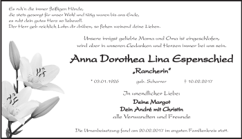 Traueranzeige von Anna Dorothea Lina Espenschied von Hersbrucker Zeitung