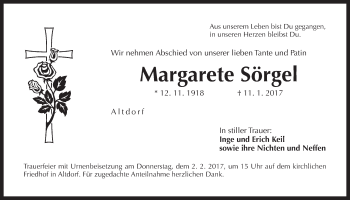 Traueranzeige von Margarete Sörgel von Der Bote