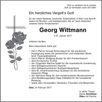Traueranzeige von Georg Wittmann von Hersbrucker Zeitung