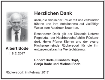 Traueranzeige von Albert Bode von Pegnitz-Zeitung