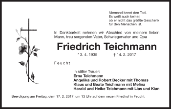 Traueranzeige von Friedrich Teichmann von Der Bote