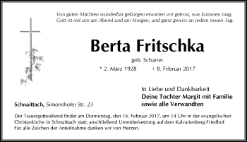 Traueranzeige von Berta Fritschka von Pegnitz-Zeitung