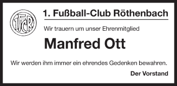 Traueranzeige von Manfred Ott von Pegnitz-Zeitung