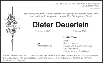 Traueranzeige von Dieter Deuerlein von Pegnitz-Zeitung