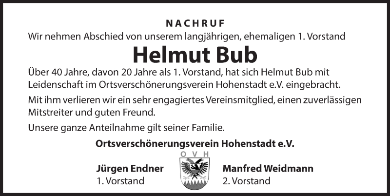  Traueranzeige für Helmut Bub vom 13.02.2017 aus Hersbrucker Zeitung