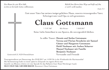 Traueranzeige von Claus Gottsmann von Hersbrucker Zeitung