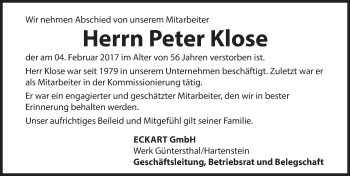 Traueranzeige von Peter Klose von Hersbrucker Zeitung