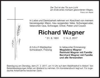 Traueranzeige von Richard Wagner von Der Bote