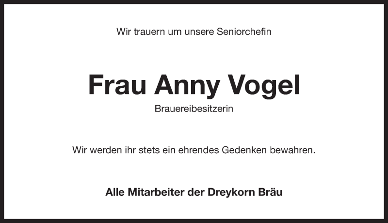  Traueranzeige für Anny Vogel vom 18.02.2017 aus Pegnitz-Zeitung