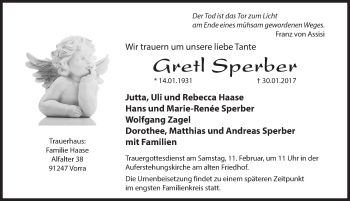 Traueranzeige von Gretl Sperber von Hersbrucker Zeitung
