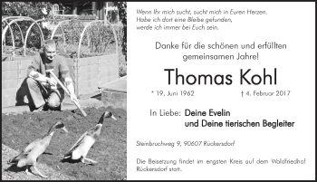 Traueranzeige von Thomas Kohl von Pegnitz-Zeitung