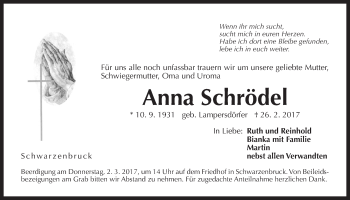 Traueranzeige von Anna Schrödel von Der Bote