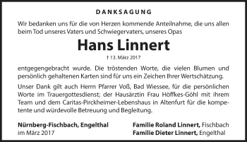 Traueranzeige von Hans Linnert von Hersbrucker Zeitung