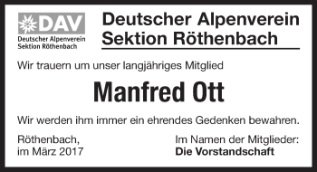 Traueranzeige von Manfred Ott von Pegnitz-Zeitung