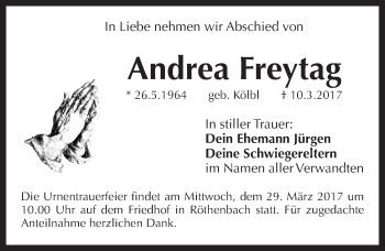 Traueranzeige von Andrea Freytag von Pegnitz-Zeitung