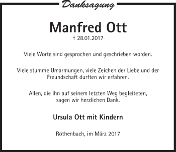 Traueranzeige von Manfred Ott von Pegnitz-Zeitung