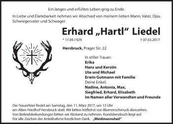 Traueranzeige von Erhard Liedel von Hersbrucker Zeitung