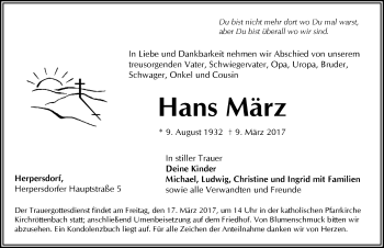 Traueranzeige von Hans März von Pegnitz-Zeitung