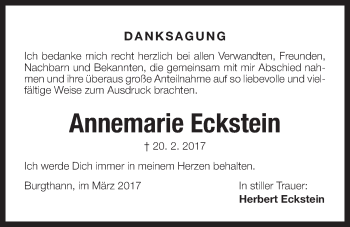 Traueranzeige von Annemarie Eckstein von Der Bote