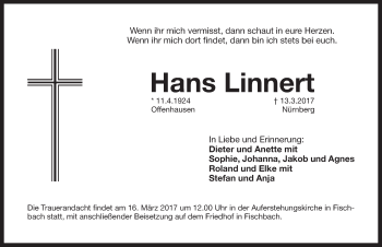 Traueranzeige von Hans Linnert von Pegnitz-Zeitung