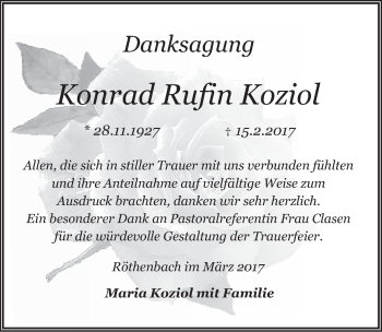 Traueranzeige von Konrad Rufin Koziol von Pegnitz-Zeitung