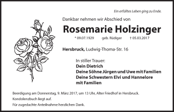 Traueranzeige von Rosemarie Holzinger von Hersbrucker Zeitung