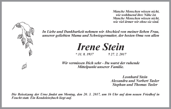 Traueranzeige von Irene Stein von Der Bote