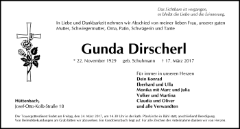 Traueranzeige von Gunda Dirscherl von Pegnitz-Zeitung