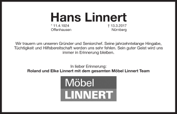 Traueranzeige von Hans Linnert von Pegnitz-Zeitung