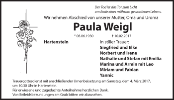 Traueranzeige von Paula Weigl von N-Land