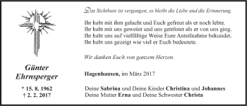 Traueranzeige von Günter Ehrnsperger von N-Land