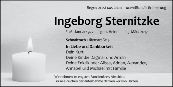 Traueranzeige von Ingeborg Sternitzke von Pegnitz-Zeitung