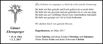 Traueranzeige von Günter Ehrnsperger von N-Land