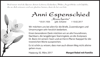 Traueranzeige von Anni Espenschied von Hersbrucker Zeitung